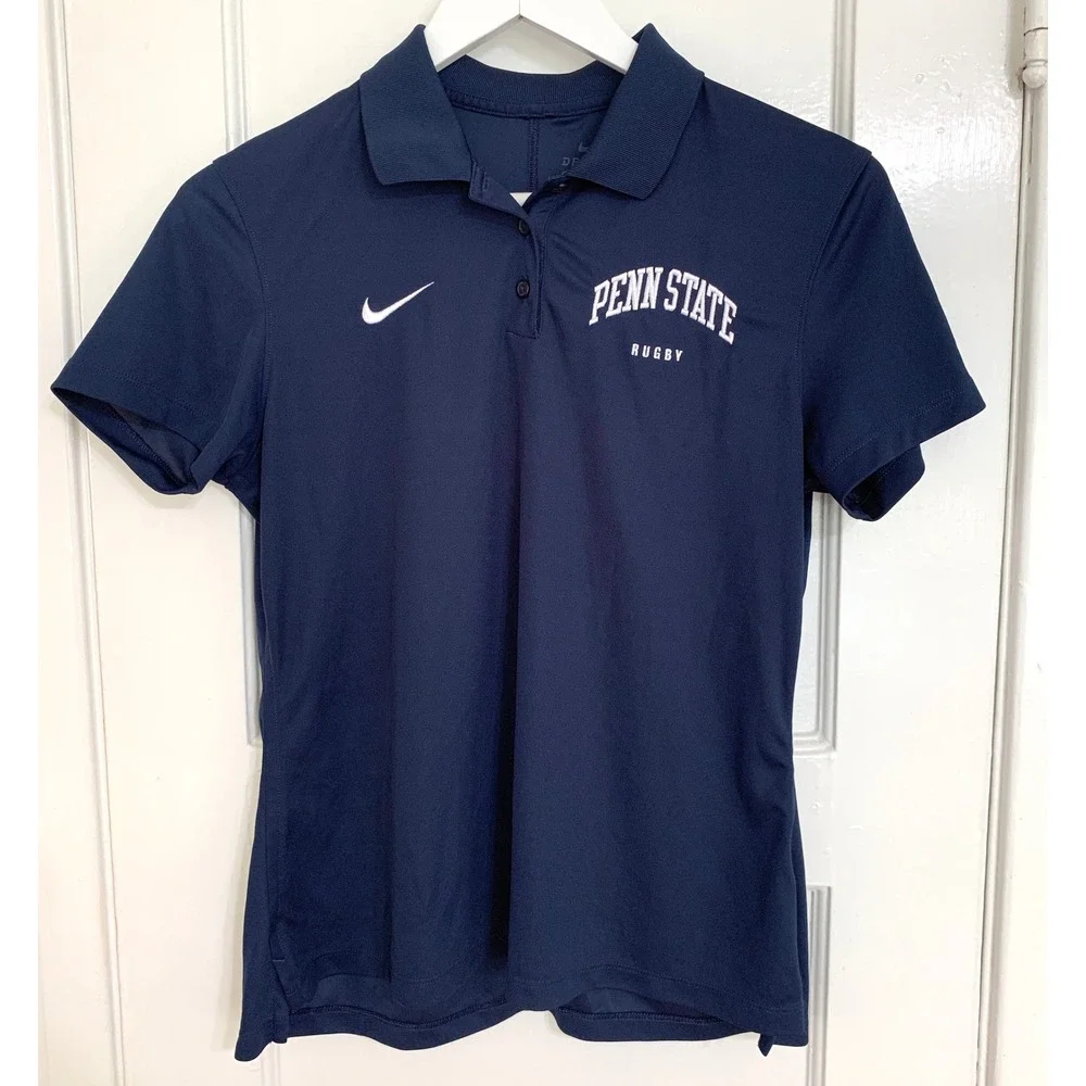 Nike Penn State Rugby Dri-Fit Polo Shirt Navy Blue Medium Short Sleeve